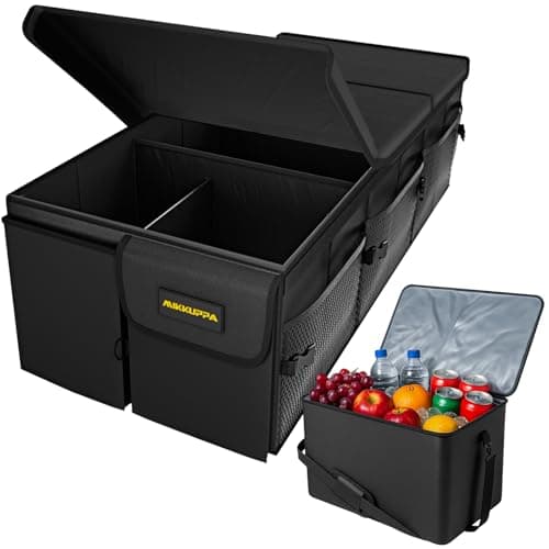 MIKKUPPA Car Trunk Organizer with Cooler - 95L Collapsible Trunk Organizer with Lid, Trunk Storage Organizers for SUV Truck Van with Adjustable Straps and Non Slip Bottom (Black, X-Large with Cooler)