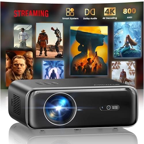 [Built-in Official Apps/4K Support] Smart Outdoor Projector with WiFi and Bluetooth, 800ANSI Movie Projector, DoIby Audio with Dual Speaker, Auto Focus w/ YouTube&PrimeVideo Proyector, Upgrad P62 Pro