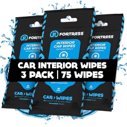 Fortress Car Interior Wipes (25 ct, Pack of 3) for Car Interior Cleaning, Dashboard, Seats, Detailing, and Steering Wheel [Travel Size] Skin-Safe Car Interior Cleaner Supplies