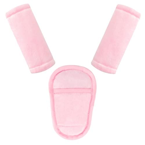Car Seat Straps Pads for Baby Girls 3 Pieces,Super Soft Car Seat Strap Covers Kids,Man Fai Sky Infant Carseat Shoulder Pading, Hip Support for All Car Seats, Pushchair, Stroller(Pink)