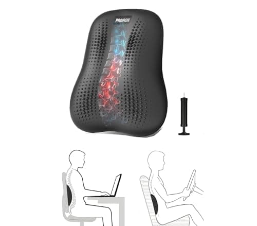 Lumbar Support Pillow, Inflatable Rubber Lumbar Pillow for Lower Back Pain Relief - Car Back Cushion for Driving - Lumbar Support for Car-Office Chair, Massage Points, Adjustable Firmness, Black