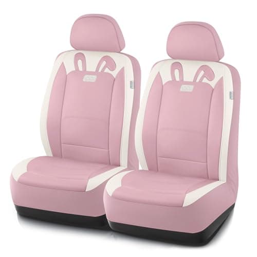 PIC AUTO Car Seat Covers, Cute Rabbit Premium Pink Leather Seat Covers, Universal Fit Front Seat Covers for Cars, Trucks, SUVs, Soft & Wear-Resistant Auto Interior Protection with Airbag-Compatible