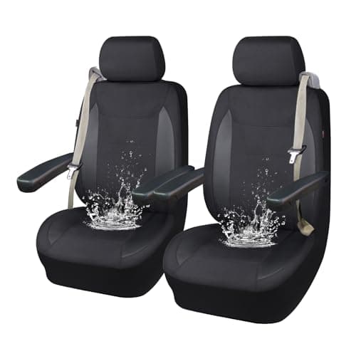 Flying Banner AquaShield Front car seat Covers Set Waterproof Water Resistant arm Rest Compatible Shoulder Seatbelt Compatible Truck seat Protectors Universal fit Non Slip (Black Black, Front Pair)