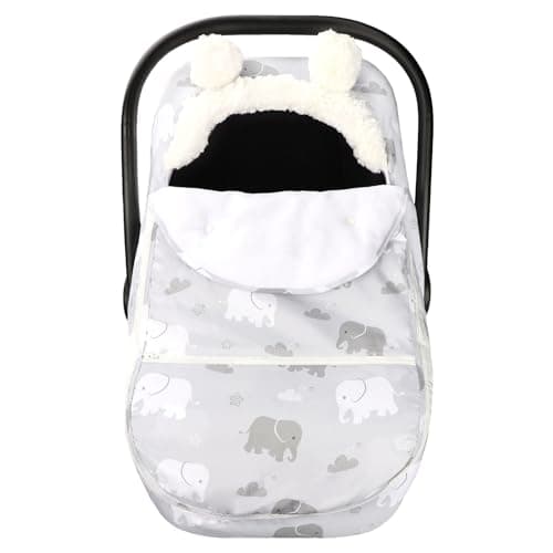 Carseat Cover Boys, Winter Cozy & Warm Cover, Elephant Baby Car Seat Cover, Infant Car Seat Canopy, Ultra-Soft Breathable Protect Baby from Cold Wind, Zipped Removable Design