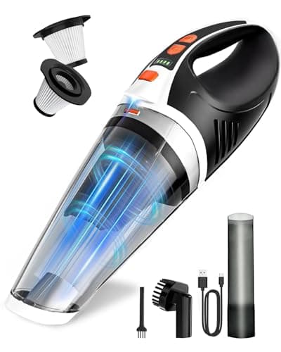BRL Handheld Vacuum Cordless, Car Vacuum Cleaner with Powerful Suction, 2 Modes Mini Hand Vacuum, Dry & Wet, LED Light, Portable Vacuum for Car Pet Hair, Home, Office, Keyboards Black Orange