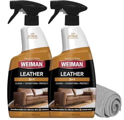 Weiman Leather Cleaner Conditioner & Protector for Couches, Boots, Chairs, Bags, Purses & Auto Interior with Microfiber Towel Included (2 Pack)