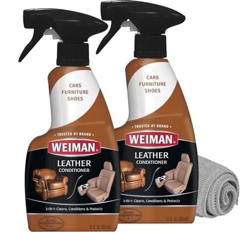 Weiman Leather Cleaner and Conditioner for Furniture - 12 Ounce - 2 Pack - Ultra Violet Protection Help Prevent Cracking or Fading of Leather Couches, Car Seats, Shoes, Purses