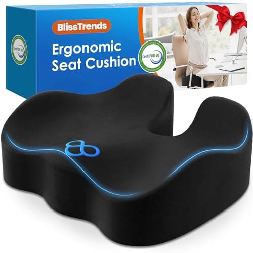 BlissTrends Seat Cushion,Thick Memory Foam Cushions for Office Chair, Car Seat, Airplane, Relieving Pressure Tailbone Sciatica Back Pain for Long Sitting Office Workers, Car Drivers 4.7in Thick Black