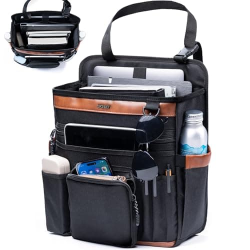 SPORJET Car Seat Organizer with Laptop Compartment (Fits 15.6"), Front & Backseat Passenger Organizer with Adjustable Strap, Multiple Pockets, Portable Office Bag, Water-Resistant 1200D Polyester