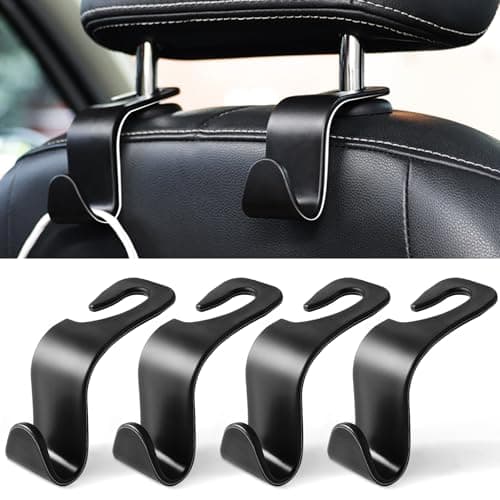 LivTee Car Seat Headrest Hook, Auto Seat Hook Hangers Storage Organizer Interior Accessories for Purse Coats Umbrellas Grocery Bags Handbag, 4-Pack