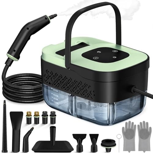 Steam Cleaner, Portable Steamer for Cleaning with 16pcs Accessories, 6-Level Adjustable, 15s Heat-Up, Handheld Steam Cleaner for Home for Tile, Grease, Dirt, Grout, Car Detailing, Green