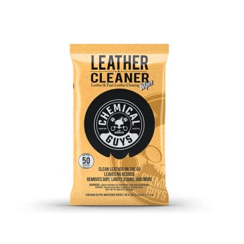 Chemical Guys Leather Cleaner Wipes Mega 50 Pack - Interior Leather Wipes for Cars, Natural, Synthetic, Faux & Pleather Surfaces, Safe for Cars, Trucks, Furniture, Boots & More, Convenient 50 Count