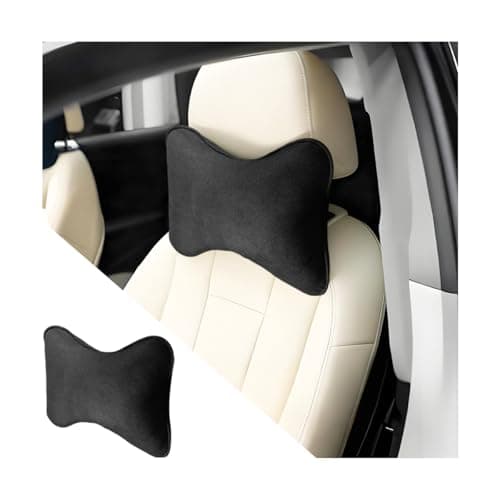 Ywdiml Car Headrest Pillow, Suede Soft Comfortable Breathable Vehicle Seat Neck Support Cushion with Adjustable Strap, Ergonomic Design Auto Head Rest Pad, Universal for Sedan RV Truck (Black)