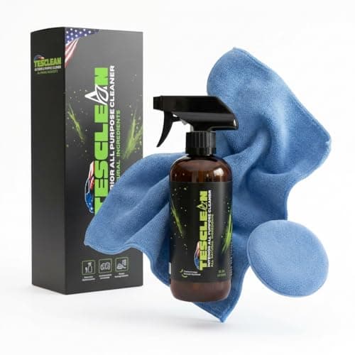 Tesclean Interior Cleaner Kit for Tesla (16 oz), Made in USA | Seat Cleaner for Tesla, Safe on Vegan Leather, Fits Model S, 3, X, Y (2026), Includes Microfiber Cloth & Sponge