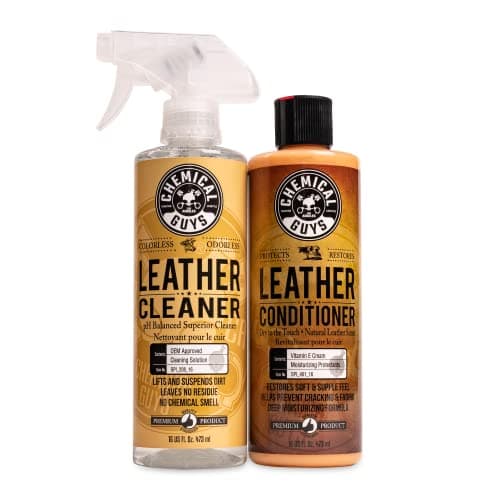 Chemical Guys Leather Cleaner and Conditioner Kit - Car Cleaner and Conditioner, Safely Cleans & Conditions Leather Car Interiors, Furniture, Shoes, Boots, Bags, Apparel & More, 2 Bottles (16 oz Each)