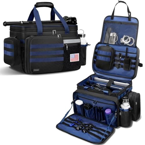 Patrol Bag Law Enforcement, Extra Large Police Gear Bag for Car Front Seat Organizer with a MOLLE Pouch & 15.6In Laptop Layer, Multiple Compartments Police Duty Bags Fit Vehicle Passenger Seat, Black