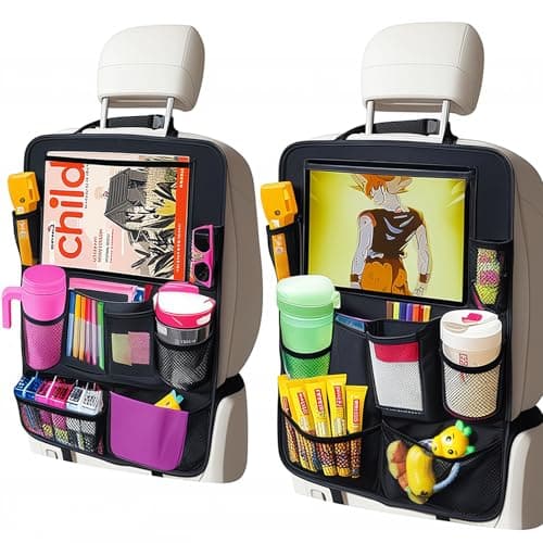 Car Organizer Kick Mats Back Seat Protector, Car Back Seat Organizer with Tablet Holder Pocket for Kids, Travel Accessories with 10 Storage Pockets, 2 Pack