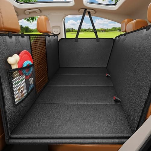 URPOWER PU Leather Backseat Extender for Dogs, Hard Bottom Dog Car Seat Cover for Back Seat, Waterproof Dog Car Hammock Anti-Scratch Pet Rear Seat Protector Travel Bed for Car, SUV, and Small Truck