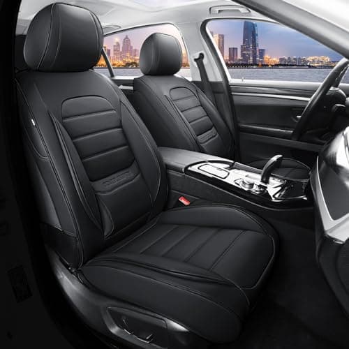 COVER EMPIRE Car Seat Covers Full Set, 5Pcs Universal Leather Seat Covers for Cars, Waterproof Front and Rear Seat Covers Breathable Automotive Vehicle Seat Cover for Most Trucks, SUVs, Sedans, Black