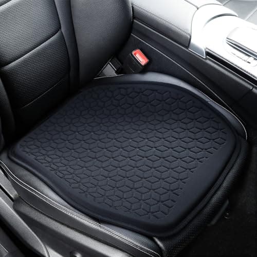 Binsheo Thin Gel Seat Cushion for Car Seat, Office Chair, Wheelchair, Golf Cart - Non-Slip Car Seat Cushions with 0.7 Inch Gel - Sciatica & Coccyx Pain Relief (Fabric, Black)