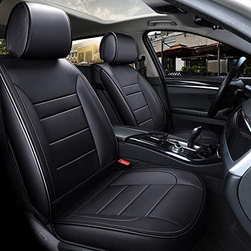 INCH EMPIRE Seat Cover 5 Seats Full Set Universal Fit for Most Sedan SUV Truck Pickup Airbag Compatible Synthetic Leather Car Seat Cushion Protector All Weather Water-Proof (Single line Black)