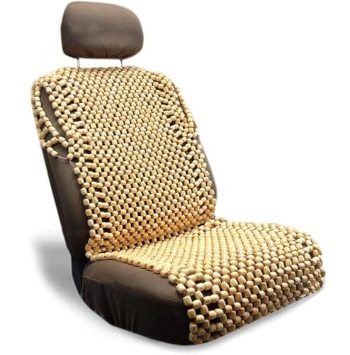 ZONETECH Beaded Car Seat Cover, Cooling Wood Bead Seat Cover, Breathable Semi Truck Seat Covers Massaging, Anti-Sweat and Back Support Features, Double Strung Universal Fit Natural Color