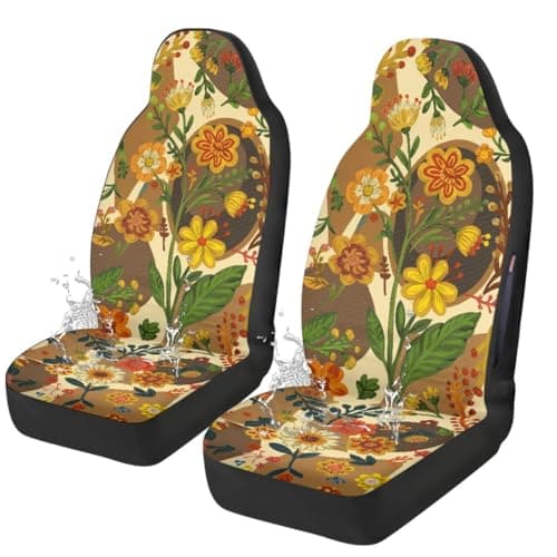 Temdrsuy Boho Car Seat Covers Cute - 2PCS Waterproof Front Seat Covers with Car Drying Towel, Airbag Compatible, Universal Fit for Most Vehicle Car Seat Protector for Women SUV Sedans Truck