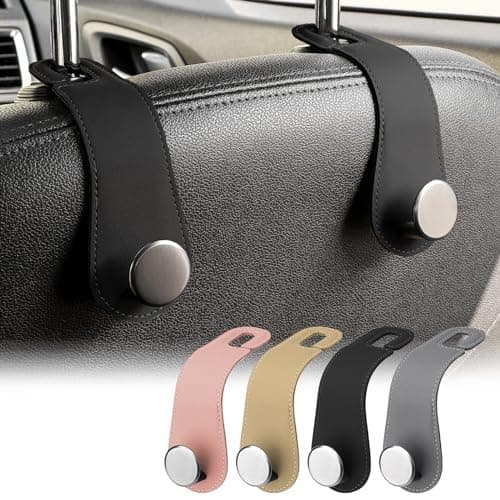JESTOP Leather Car Seat Storage Hanger, 2 Pack, Stylish Seat Organizer Hooks for Purses, Bags, Coats, Umbrellas, Black
