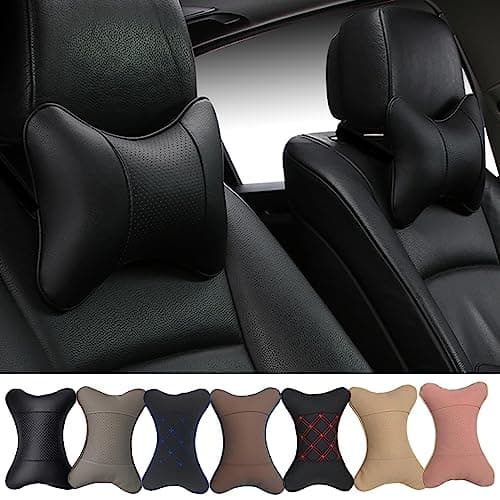yuhuru Car Neck Pillows Both Side Pu Leather 2pieces Pack Headrest Fit for Most Cars Filled Fiber Universal Car Pillow (Black)