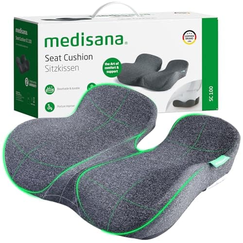 medisana Seat Cushion, SC 100 Seat Cushions for Office Chairs, Car Seat, Wheelchair - Sciatica & Tailbone & Coccyx Pain Relief Pillow for Driver Sedentary, Gift for Women Men(Size:18*14.6*3.54in-Grey)