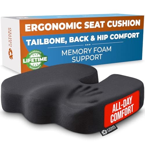 Seat Cushion for Office Chairs - Tailbone, Coccyx Pain Relief - Butt, Pressure & Sciatica Relief - Gaming, Wheelchair, Car & Desk Pillow, Black