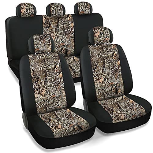 CarsCover Real Black Camo Seat Covers Maple Forest Tree Leaf Pattern Camouflage for Auto Truck Car SUV Hunter Style Seat Cover (9pc Black Camo Low Back)