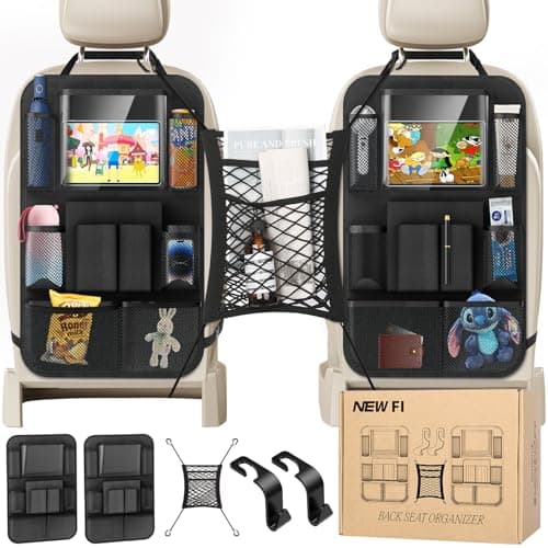 New Fi Backseat Car Organizer(20 Storage Pockets),Come with Free 1 Seat Net and 2 Headrest Hook, Touch Screen Tablet Holder, Divider for Driving Safely Children & Pets…, Car Organizer (black)