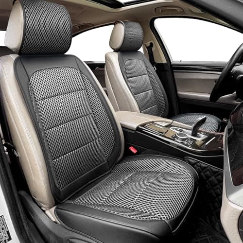 Qinlive 2 Pack Ventilated Cooling Car Seat Covers for Summer, 3D Air Mesh Breathable Leather Front Seat Protectors with Storage Pocket, Universal Fit Non-Slip Seat Cushion for Car Truck SUV(Black)