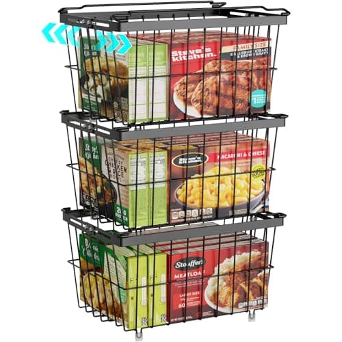 iSPECLE Freezer Organizer Bins - 3 Pack Adjustable Wider & Deeper Chest Freezer Organizer Bins for 5 to 9 Cu Ft, Extra Large & Easy Organize Basket Store More, Stackable No Wasted Space, Black