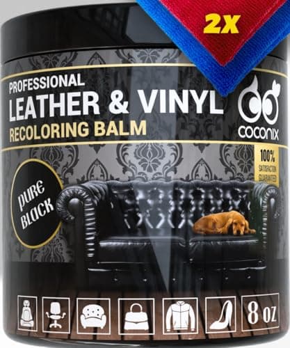 COCONIX Leather & Vinyl Recoloring Balm - Pure Black | Restore Faded, Worn, and Peeling Leather and Vinyl on Sofas, Chairs, and Car Seats | Vibrant Colors with Simple Application