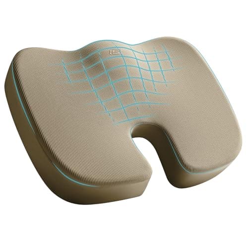 Skechers Memory Foam Seat Cushion,Office Chair Cushion for Tailbone Pain Relief,Butt Pillow for Office Chair,Car seat Cushion,Computer Desk,Long Sitting Office Workers,and Car Drivers,Beige