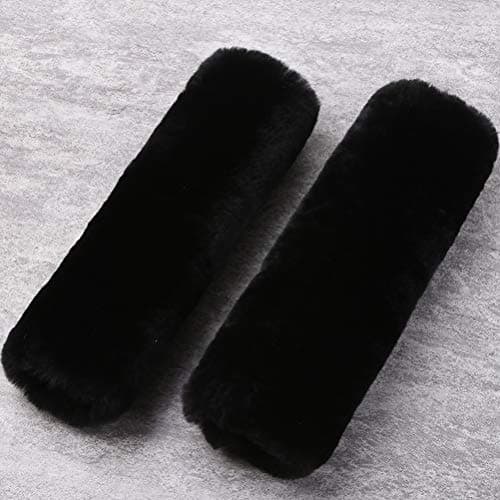 OGLAND Authentic Sheepskin Car Seat Belt Pad, 2 Pack Soft Seat Belt Cover for Shoulder Pad Neck Cushion Protector Car Accessories by Genuine Natural Merino Wool (Black)