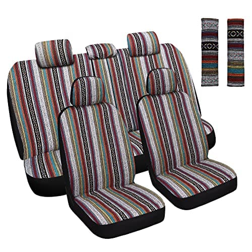 HAIYAOTIMES Baja Saddle Blanket Car Seat Covers Full Set with Seat Belt Pads, Washable Breathable Seat Covers for Cars, Universal Fit Interior Covers for Most Sedan Truck SUV, Airbag Compatible, Red
